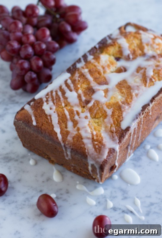 Ricotta Pound Cake with Grapes and Lemon Glaze Ready to Serve