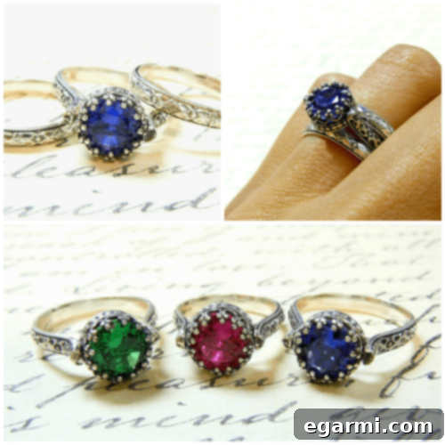 A close-up image of a beautiful new sapphire ring, sparkling on a hand.