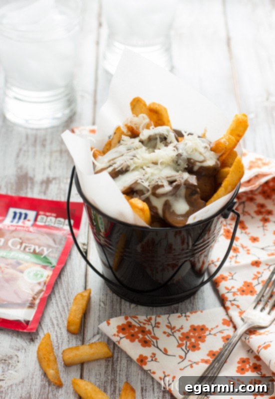 Homemade Gluten-Free Poutine with Mushroom Gravy and Swiss Cheese Sauce
