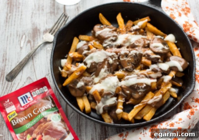 Easy Gluten-Free Mushroom Swiss Poutine Recipe for comfort food lovers.