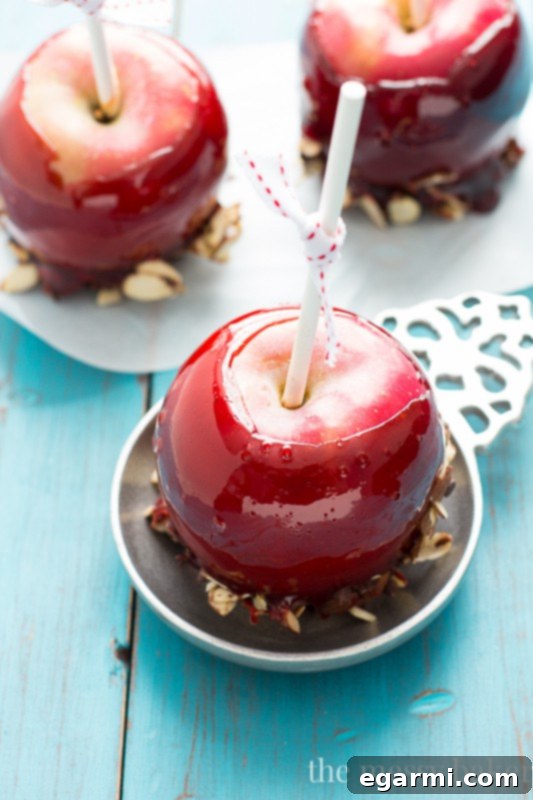 Hand-Dipped Red Moscato Candied Apples with Almond and Chocolate Coating
