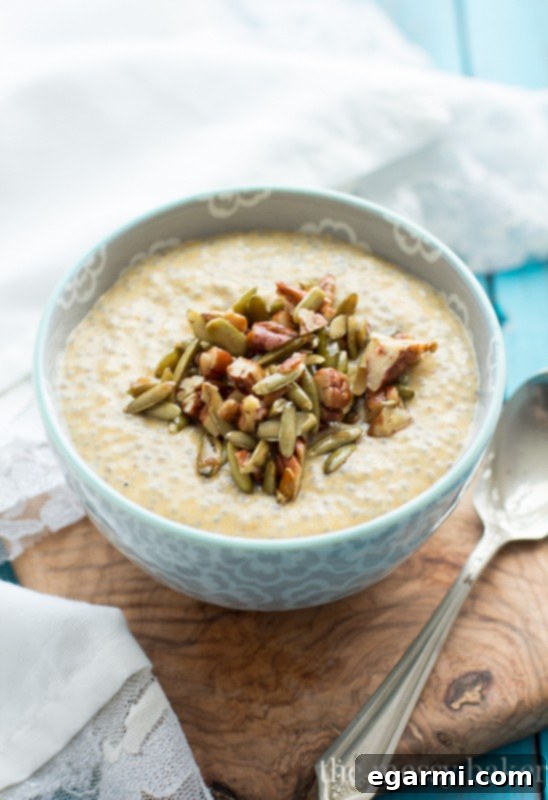 Gluten-Free Pumpkin Chia Seed Pudding with Maple Pecans & Pumpkin Seeds - a healthy make-ahead breakfast. www.themessybakerblog.com