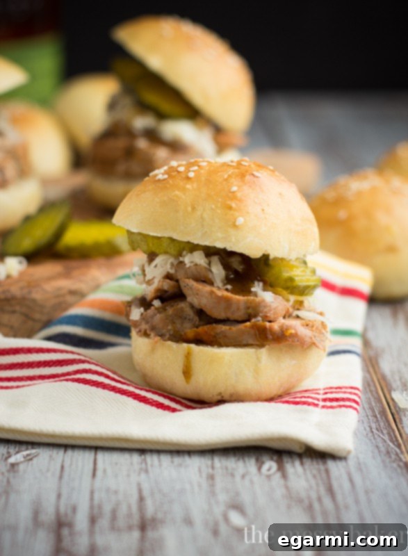 Cuban Pork Sliders with Mustard Bourbon Glaze | www.themessybakerblog.com