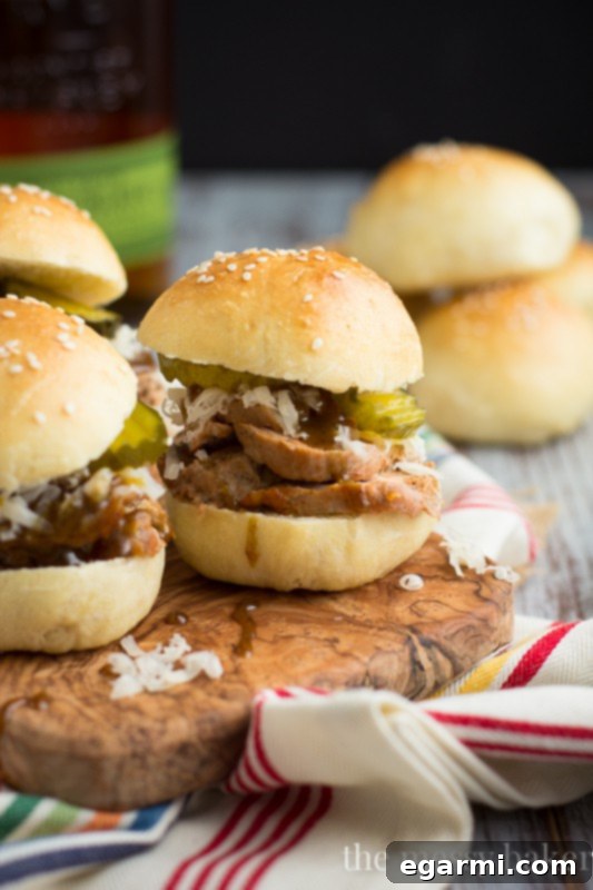 Cuban Pork Sliders with Mustard Bourbon Glaze | www.themessybakerblog.com | These meaty pork sliders come together with ease in 35 minutes. 
