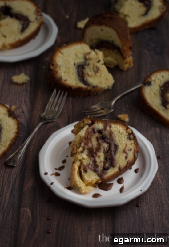 Chocolate Hazelnut Marbled Cream Cheese Pound Cake 4 Another perspective of the delicious Chocolate Hazelnut Swirl Cream Cheese Pound Cake