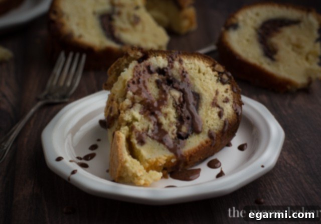 Chocolate Hazelnut Marbled Cream Cheese Pound Cake 5 A generous slice of Chocolate Hazelnut Swirl Cream Cheese Pound Cake