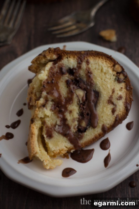 Chocolate Hazelnut Marbled Cream Cheese Pound Cake 8 Serving slice of Chocolate Hazelnut Swirl Cream Cheese Pound Cake