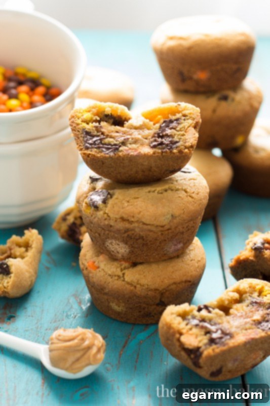 Ingredients and process for making Peanut Butter Stuffed Chocolate Chip Cookie Cups laid out for assembly