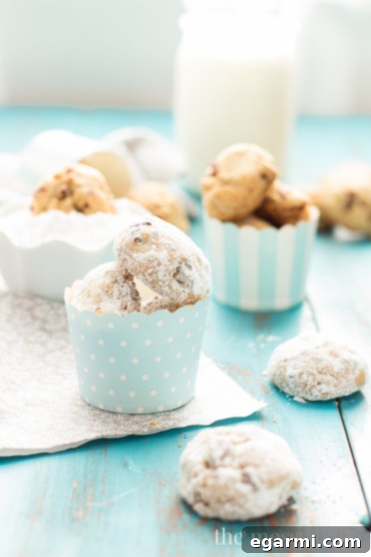 Close-up shot of Grandmom's Pecan Sandies, highlighting the crumbly texture and generous pecan pieces.