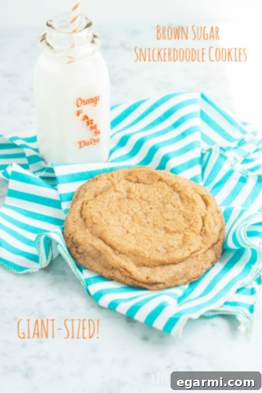 Giant-Sized Brown Sugar Snickerdoodle Cookies, soft, chewy, and coated in cinnamon sugar, an ideal large cookie recipe for sharing.