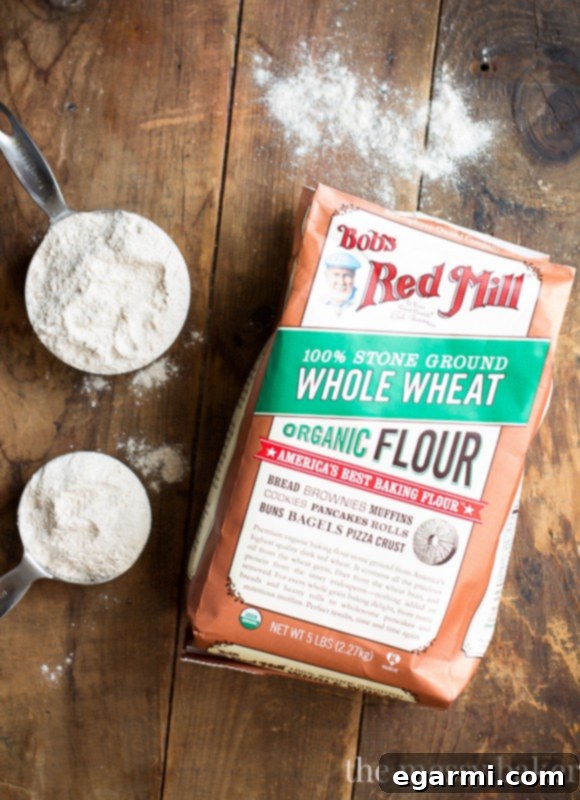 Bag of Bob's Red Mill Organic Whole Wheat Flour, highlighted for quality baking