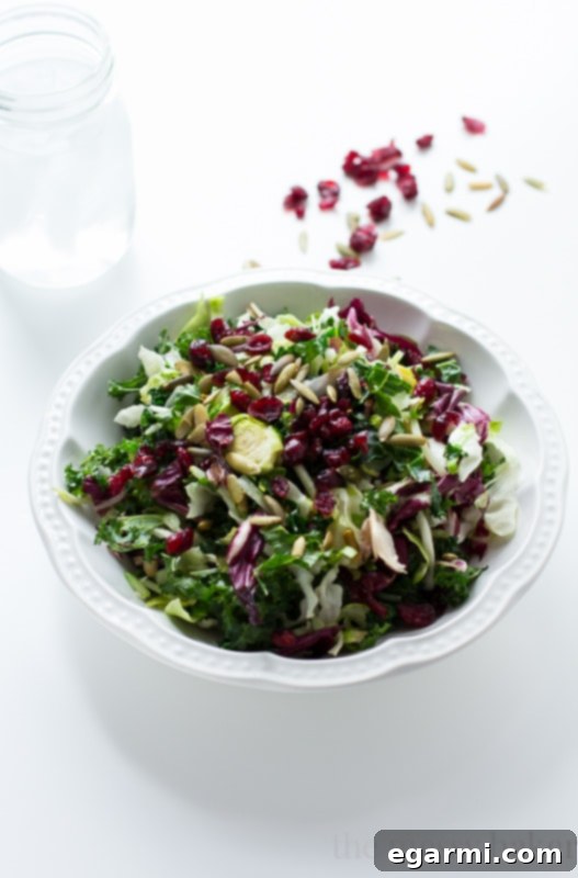 A beautifully presented warm sweet kale salad in a rustic bowl, garnished with cranberries and pumpkin seeds, ready to be enjoyed.