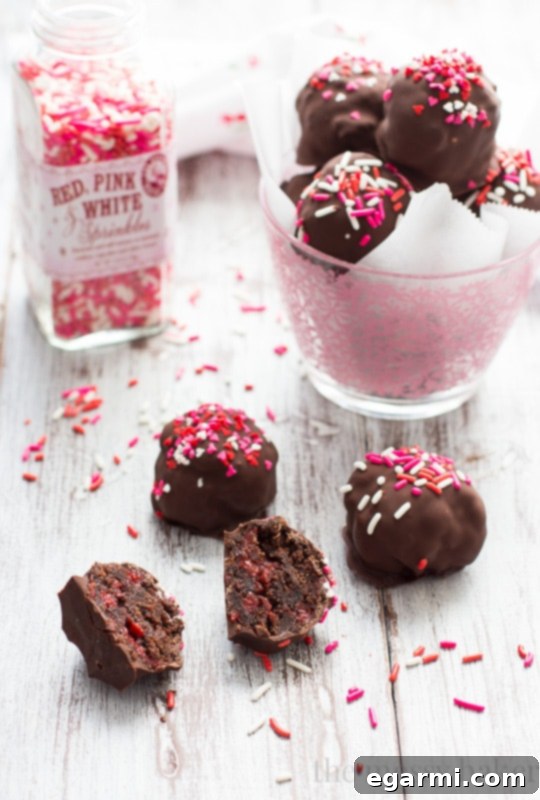 Close-up of Chocolate Covered Cherry Brownie Truffles
