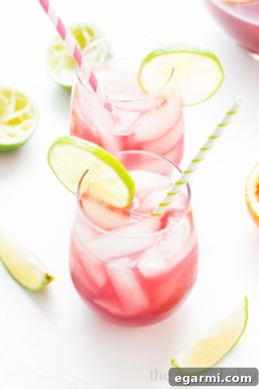 A refreshing glass of Sangrita cocktail, garnished with a lime wedge and ice, ready to be enjoyed.