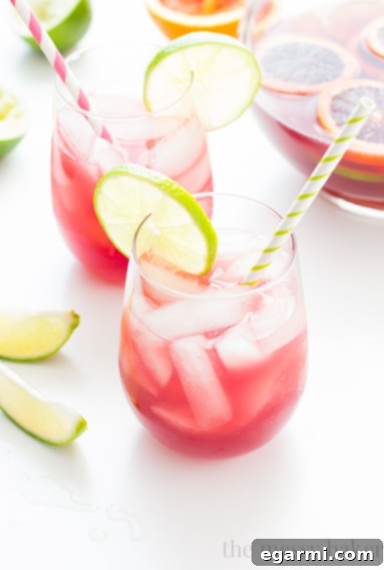 A Sangrita cocktail with fresh orange and lime slices, depicting a bright and inviting presentation.