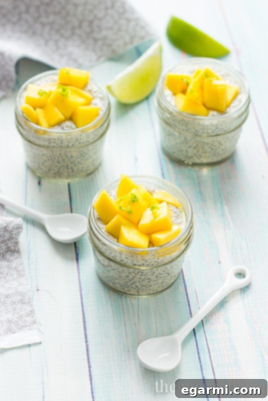 Mango Chia Seed Pudding Served in a Glass Bowl