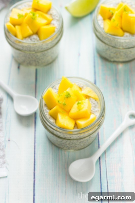 Mango Chia Seed Pudding Topped with Honeyed Mangoes and Lime Zest