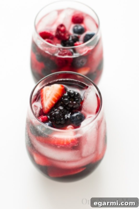 Close-up of Summer Berry Moscato Sangria in a glass