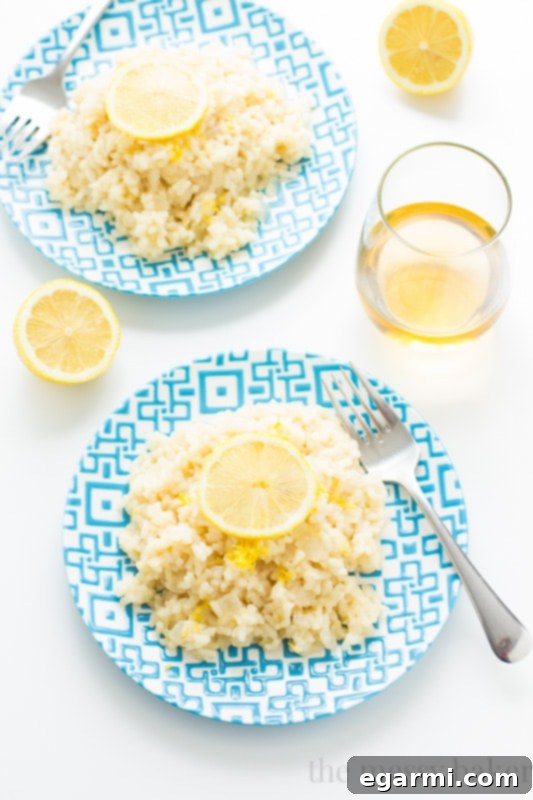 Lemon Risotto served in a bowl with a fork