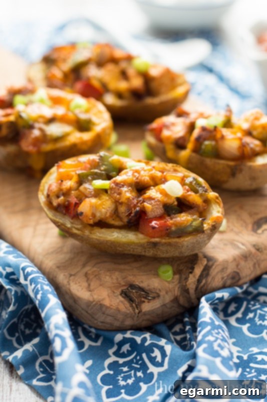 Easy and delicious gluten-free chicken fajita potato skins, an ideal appetizer for any gathering.