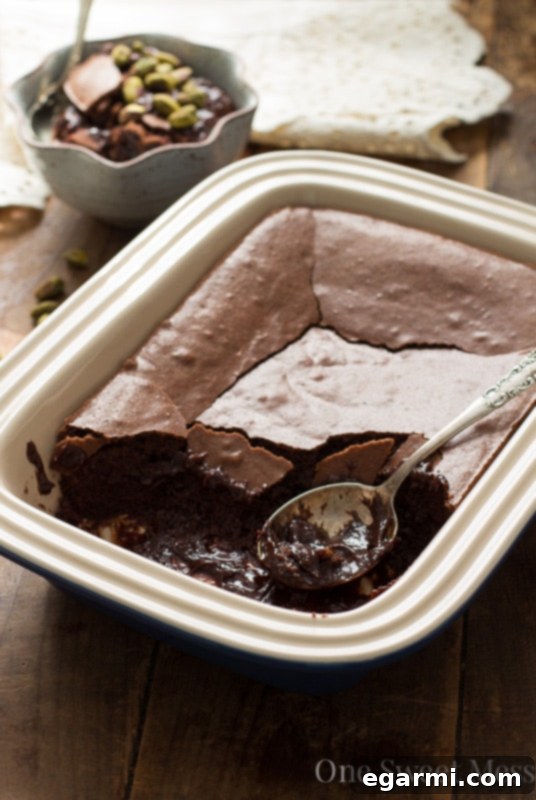 Aromatic Earl Grey Fudge Pudding 3 Close-up of Earl Grey Brownie Pudding, showing its gooey texture