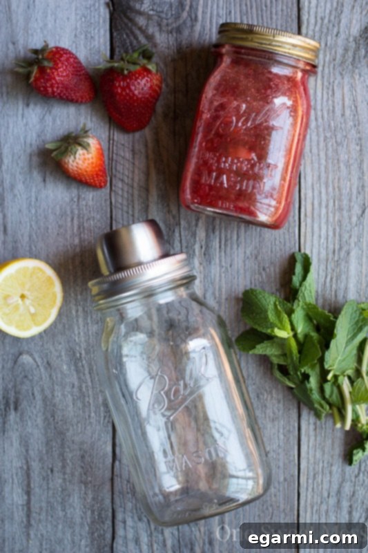 Strawberry Jam Bourbon Smash - Ingredients ready