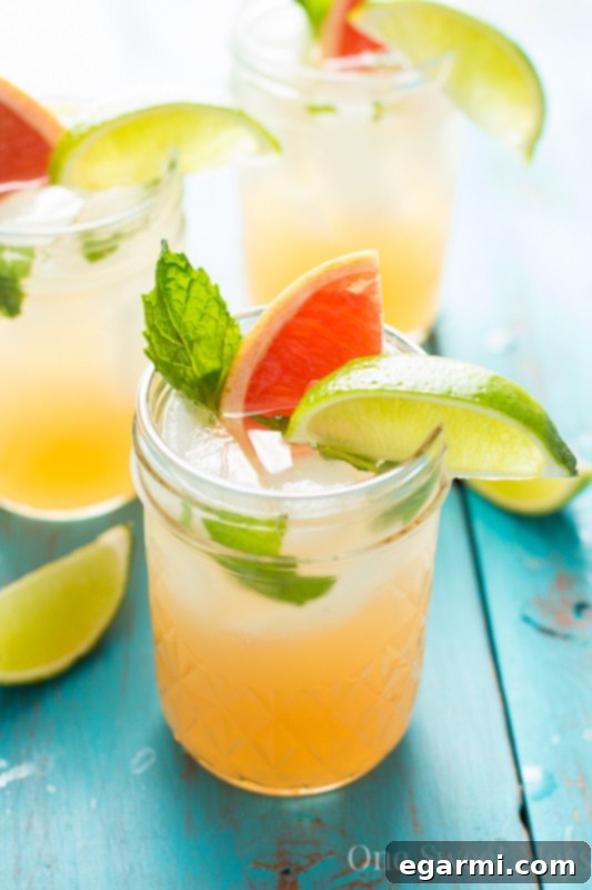 Finished Grapefruit Honey Mojito cocktail ready to be enjoyed