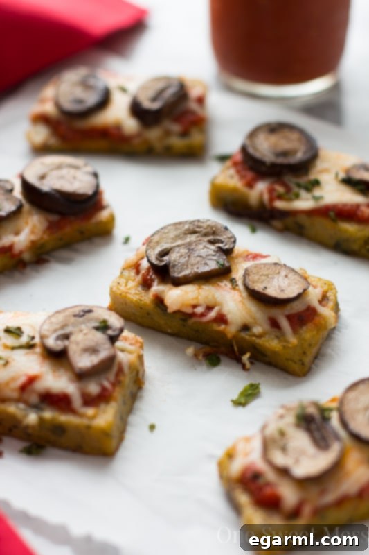 Close-up of Mini Polenta Pizza Bites Ready for Baking