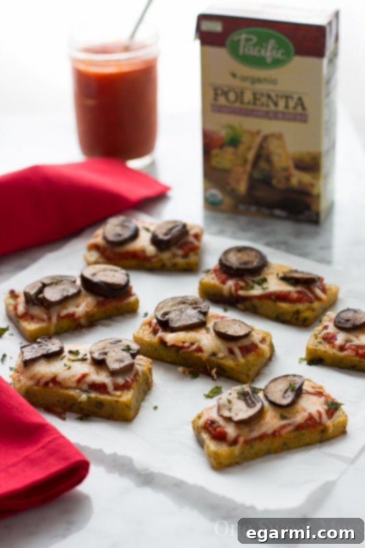 Variety of Mini Polenta Pizza Bites with different toppings