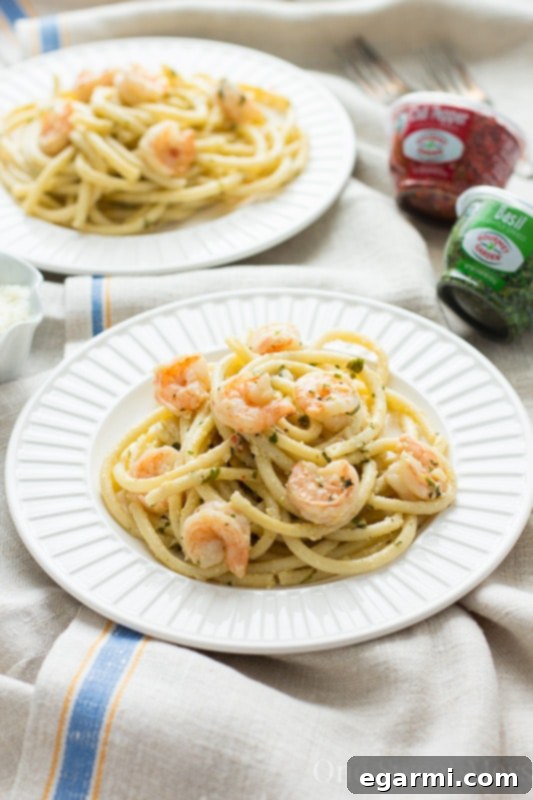 Creamy Lemon Butter Shrimp Linguine 6 Prepared Shrimp Linguine with Lemon Butter Cream Sauce on a plate