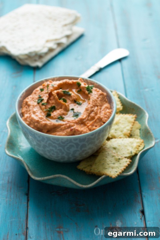 Roasted Red Pepper and Sundried Tomato Hummus 6 Sun-Dried Tomato and Roasted Red Pepper Hummus served in a bowl with pita bread