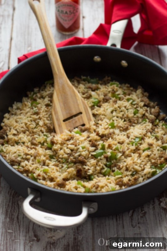 Delicious Dirty Rice served in a large bowl, ready to eat