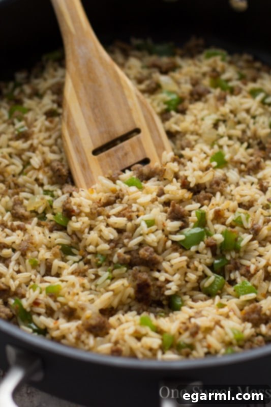 A serving of Dirty Rice ready to be enjoyed