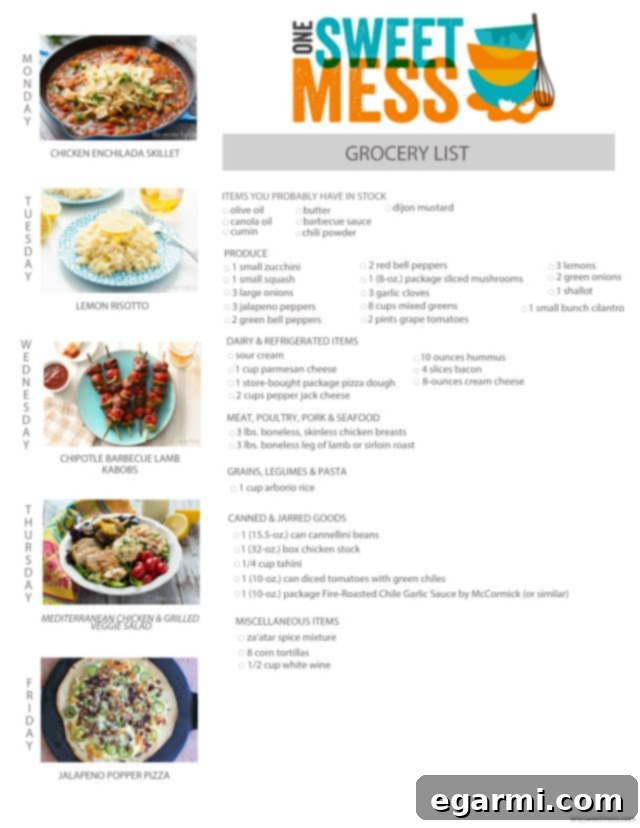 Printable Weekly Meal Plan and Grocery List for August 3rd, 2015