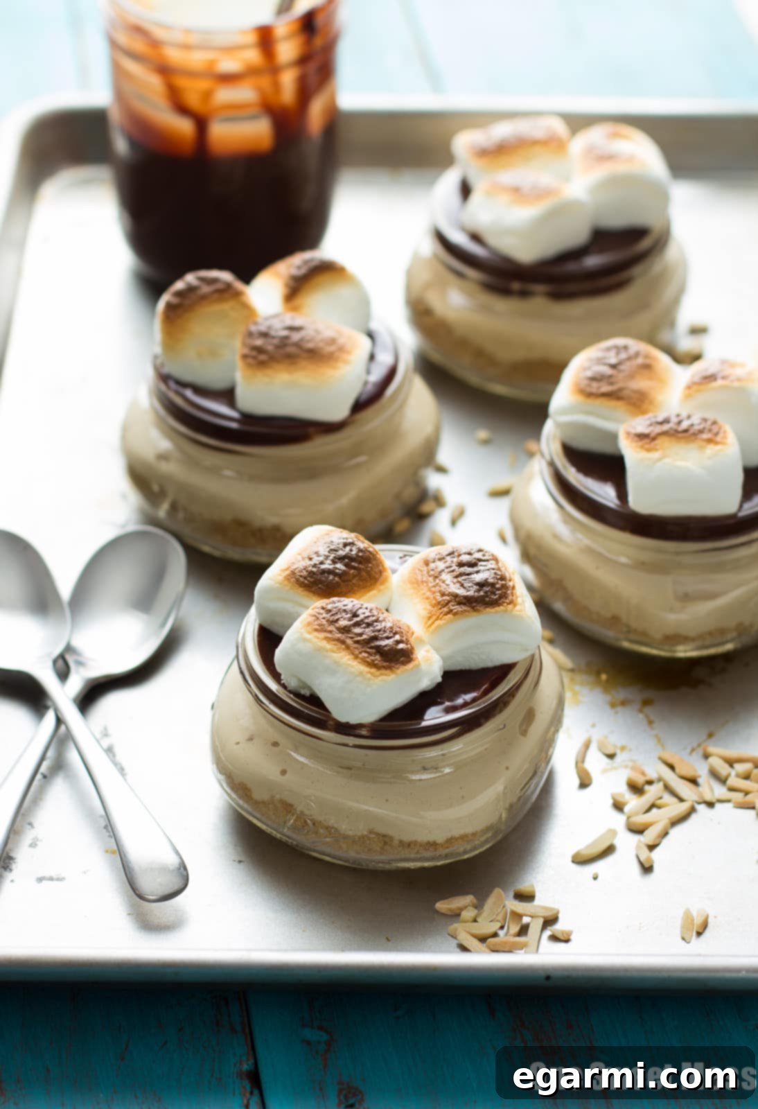 No-Bake S'mores Cheesecake served in jars