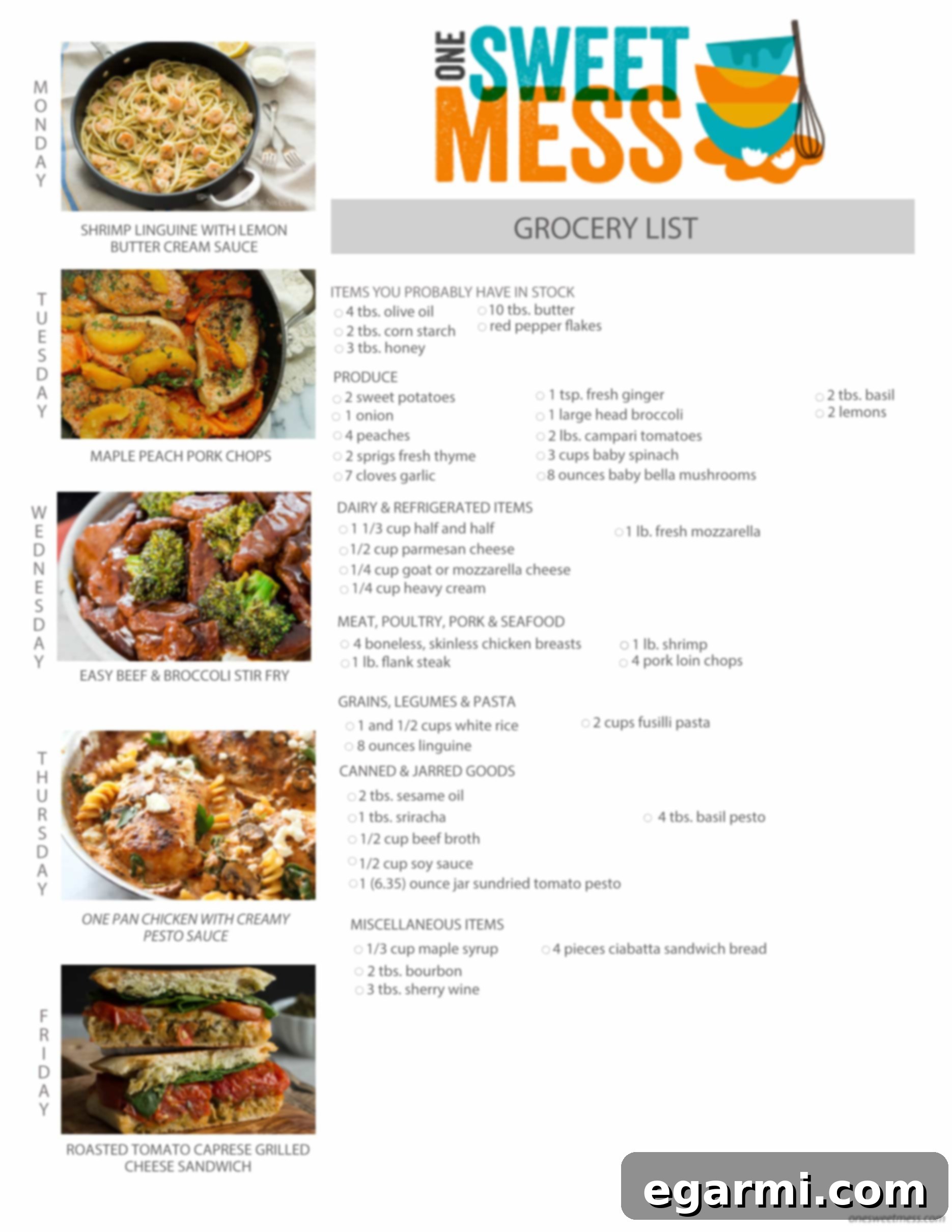 Printable Weekly Meal Plan & Grocery List for August 10, 2015