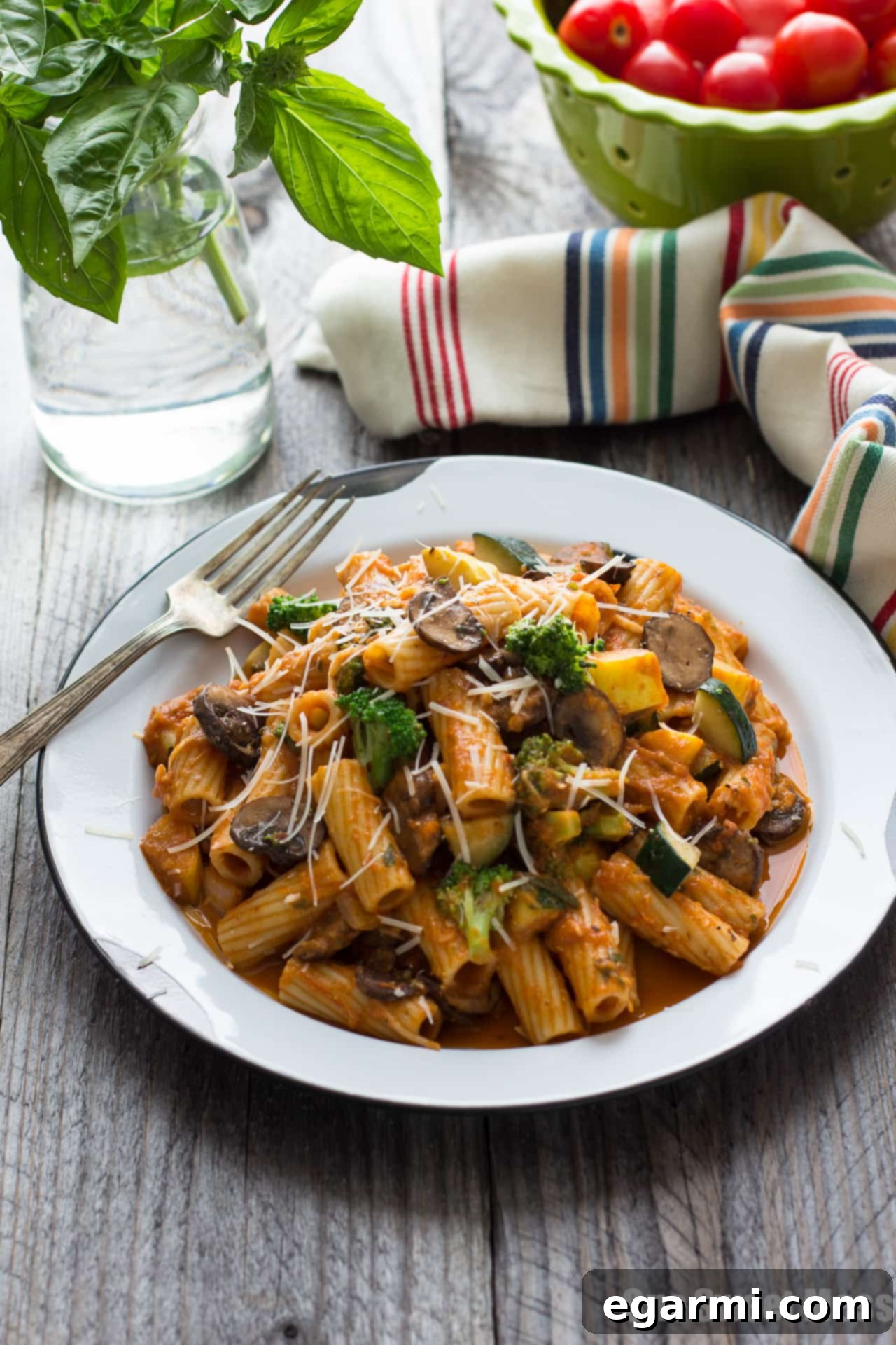 Spring Harvest Pasta with Roasted Marinara 2 Roasted Marinara Pasta Primavera with fresh ingredients