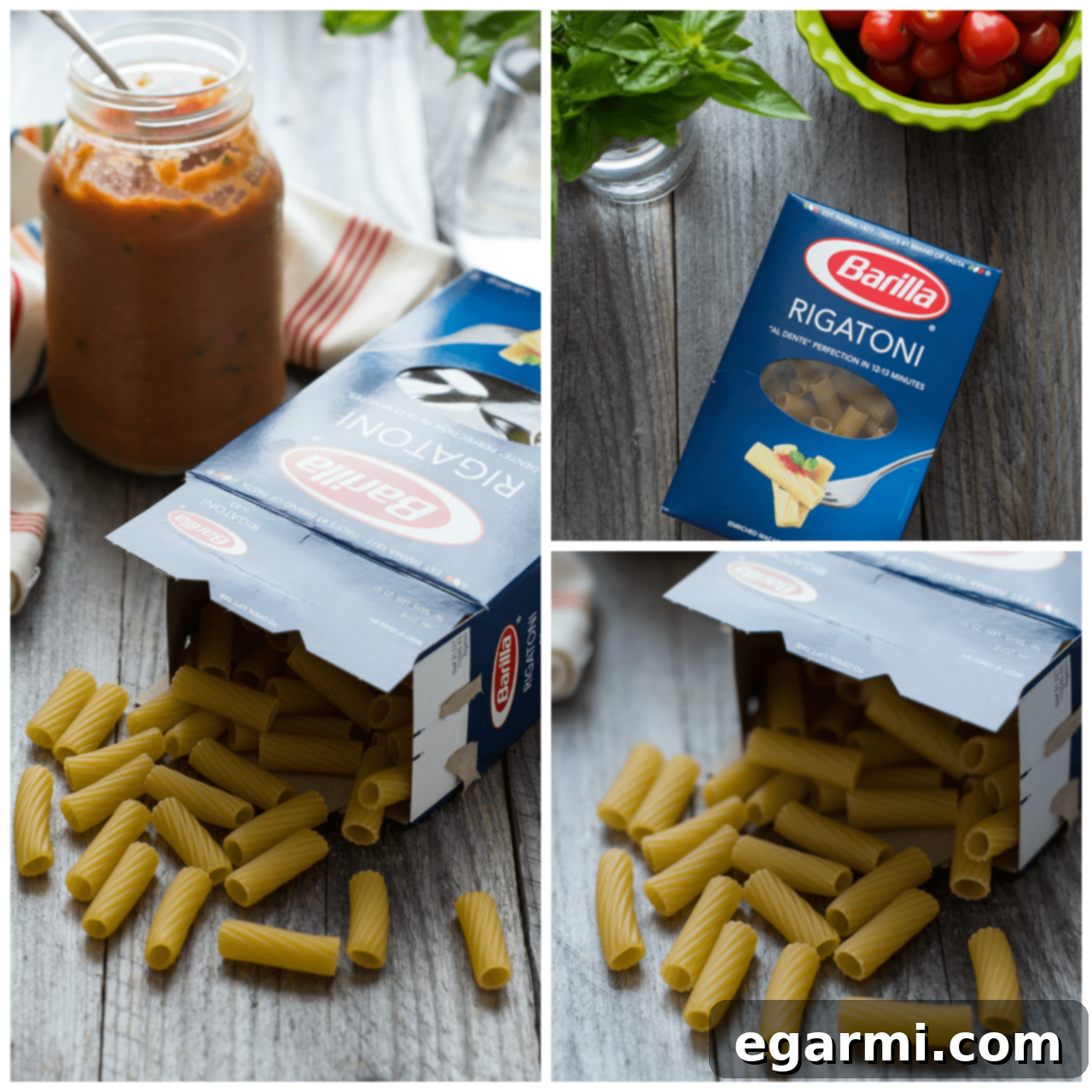 Spring Harvest Pasta with Roasted Marinara 7 Cooked Barilla Rigatoni pasta tossed with roasted marinara