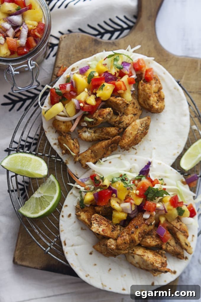 Colorful and quick 30-Minute Caribbean Chicken Tacos, perfect for a fast and flavorful weeknight dinner.