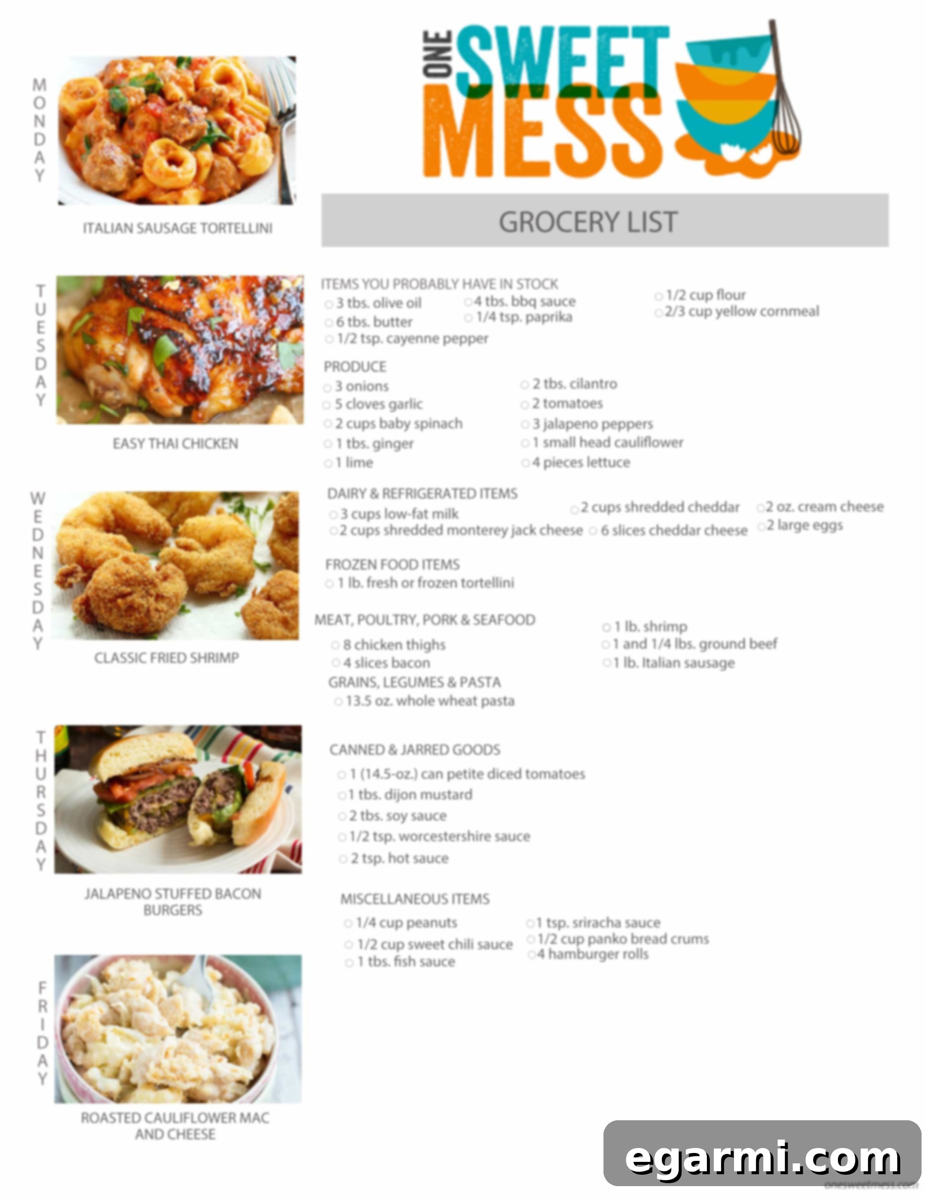 Weekly Meal Plan September 7th 2015 8 Printable Weekly Meal Plan and Organized Grocery Shopping List
