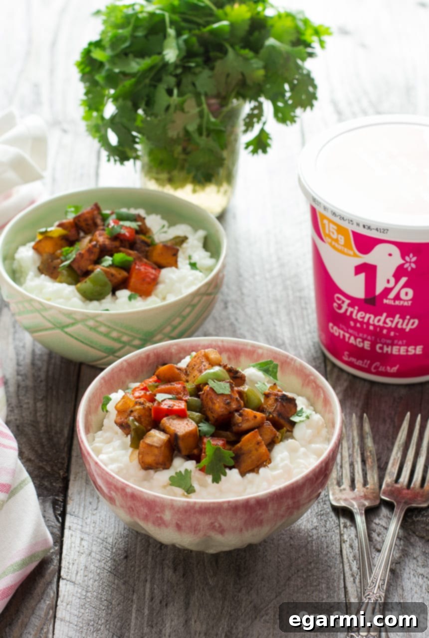Sweet Potato Fajita Cottage Cheese Bowls {Vegetarian + Gluten-Free}