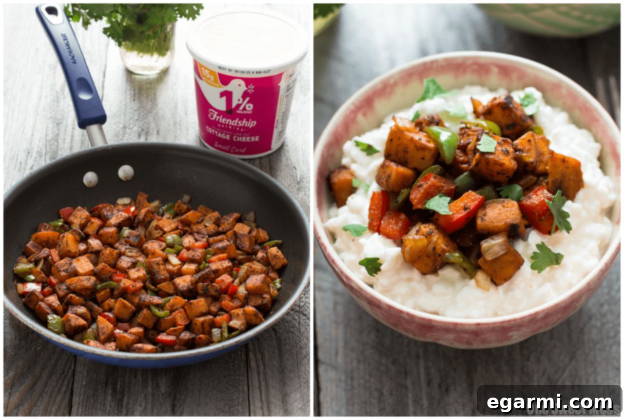 Sweet Potato Fajita Cottage Cheese Bowls {Vegetarian +Gluten-Free}