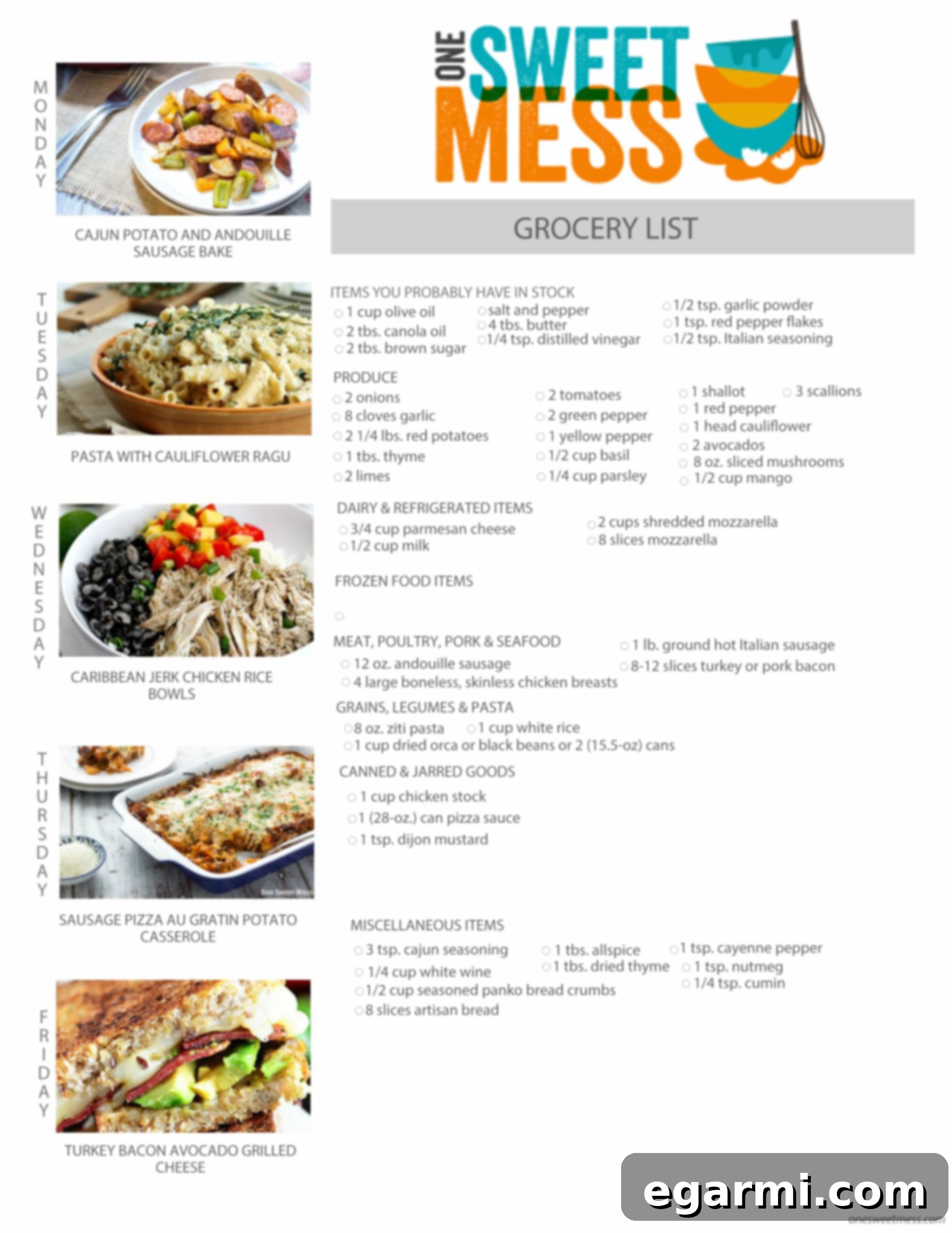 Printable Weekly Meal Plan and Grocery List for Seamless Organization