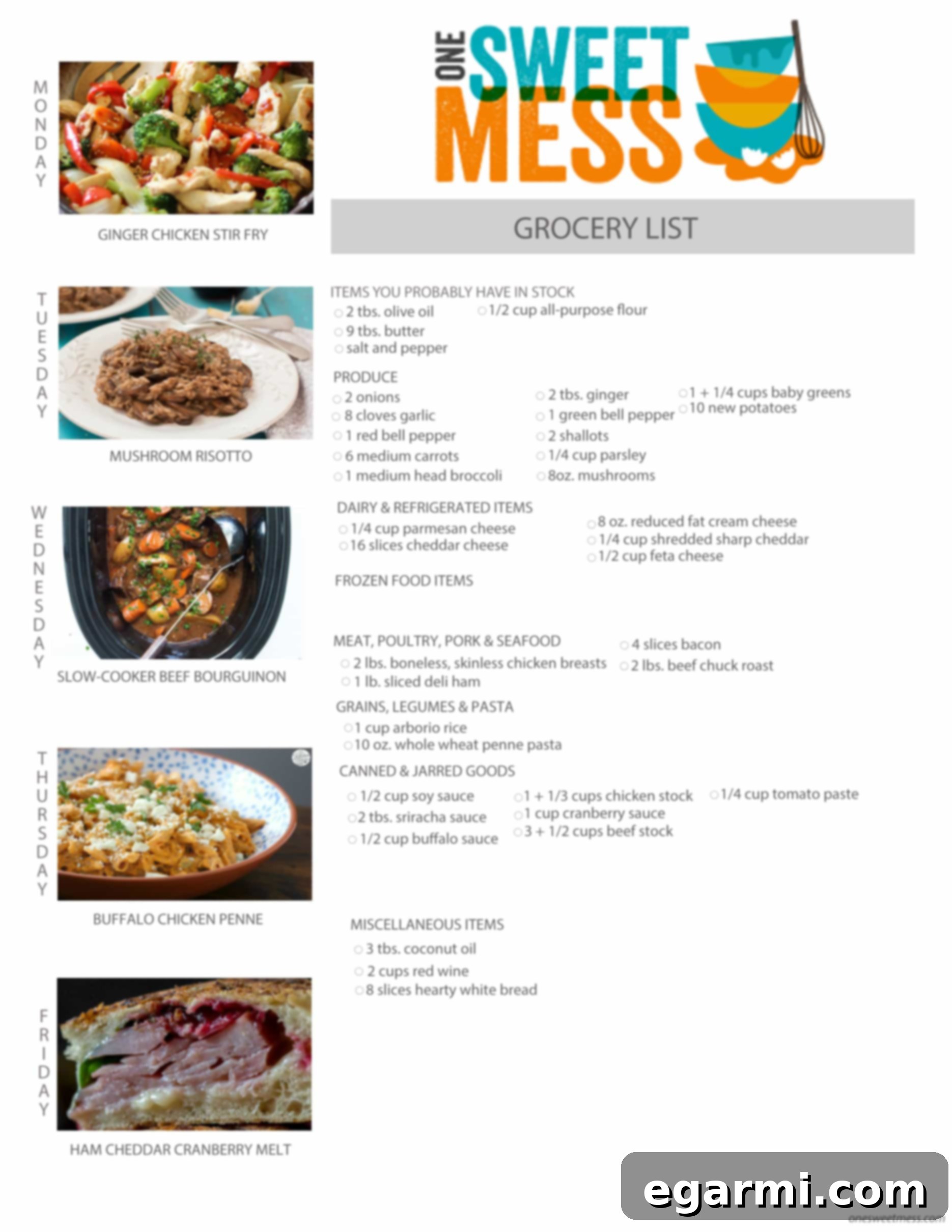 October 5th 2015 Weekly Meal Planner 8 Printable Weekly Meal Plan and Grocery List Template