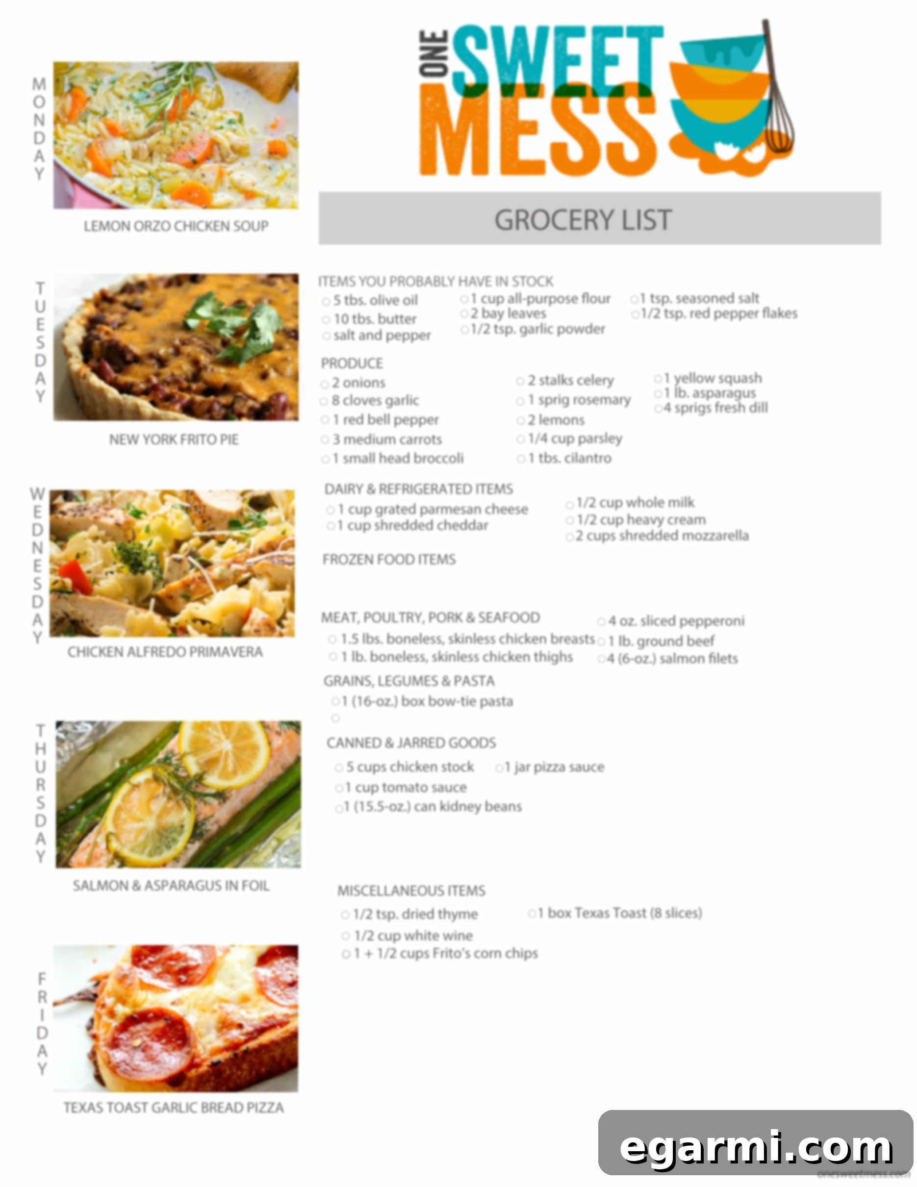 October 12 2015 Weekly Meal Plan 8 Weekly Meal Plan + Printable Grocery List
