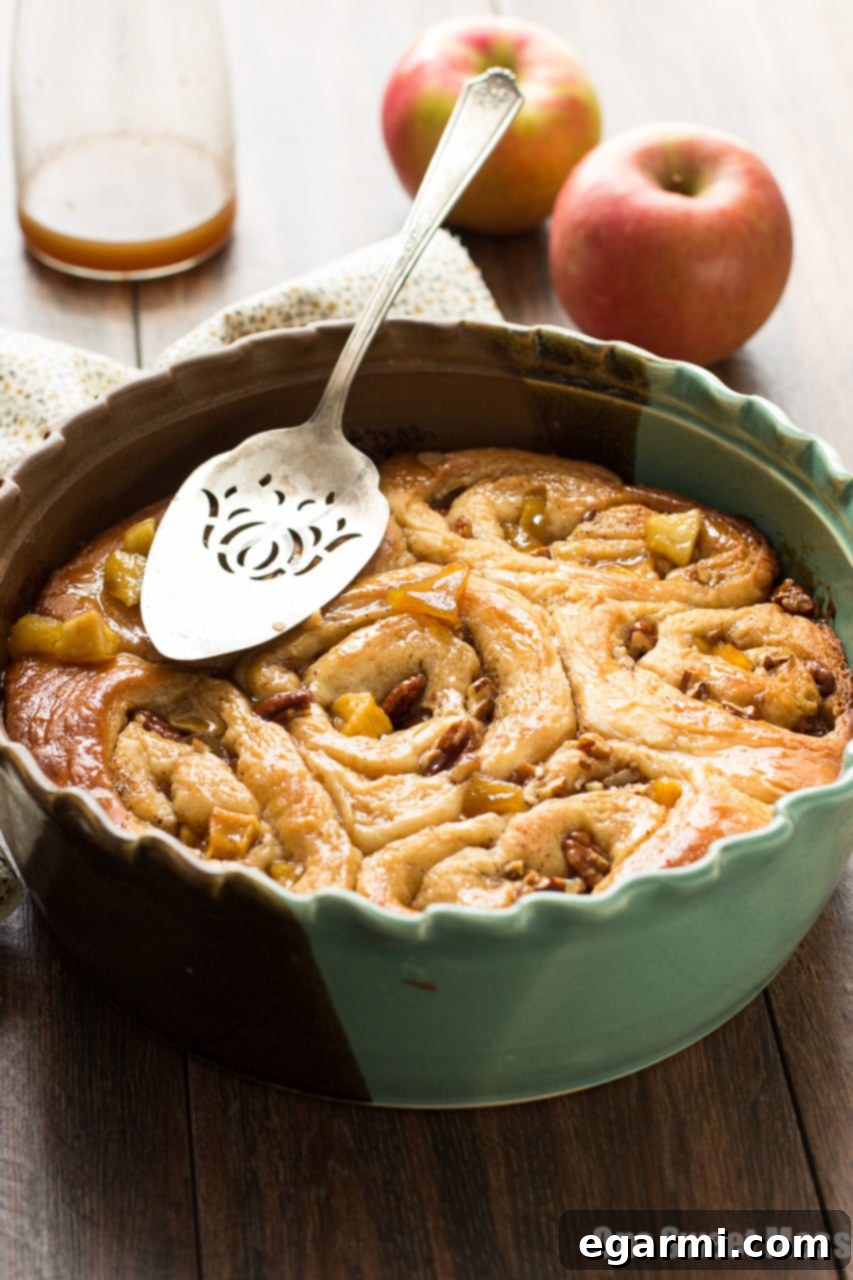 Gooey Caramel Apple Cinnamon Swirls 7 Detailed shot of Caramel Apple Cinnamon Rolls dough, ready to be sliced