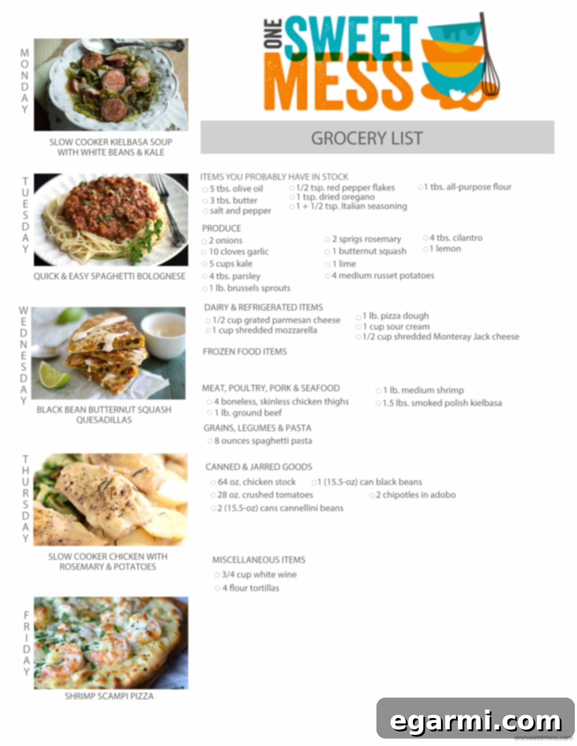Weekly Meal Plan + Printable Grocery List | Week of November 2nd, 2015