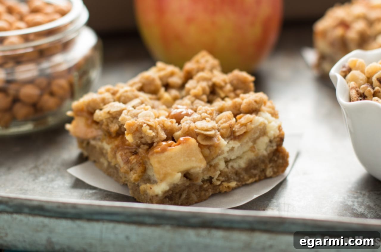 Gooey Caramel Apple Cheesecake Bars Close-up