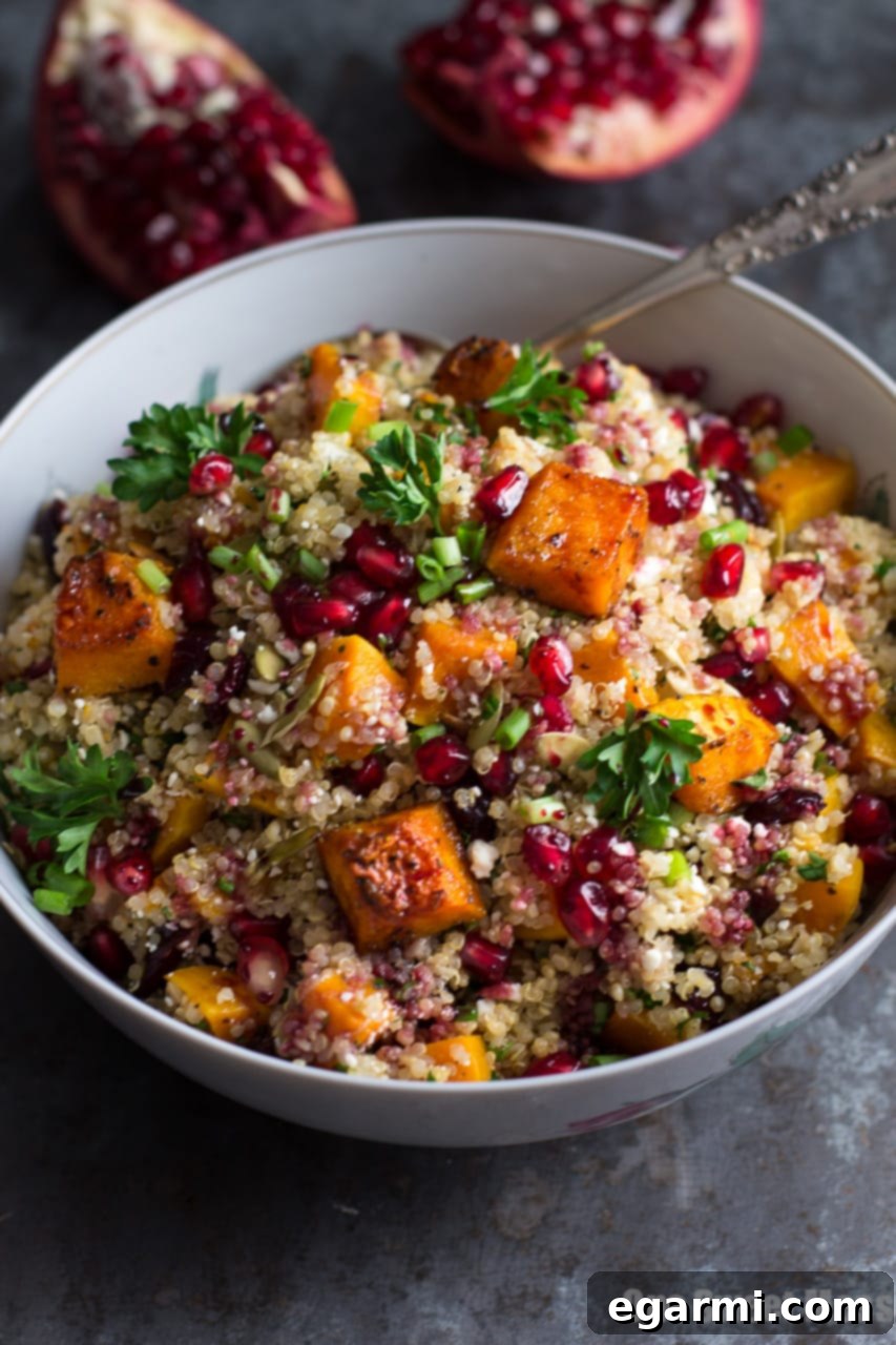 Golden Roasted Butternut Quinoa Salad 2 Roasted Butternut Squash Quinoa Salad - Overhead view with ingredients