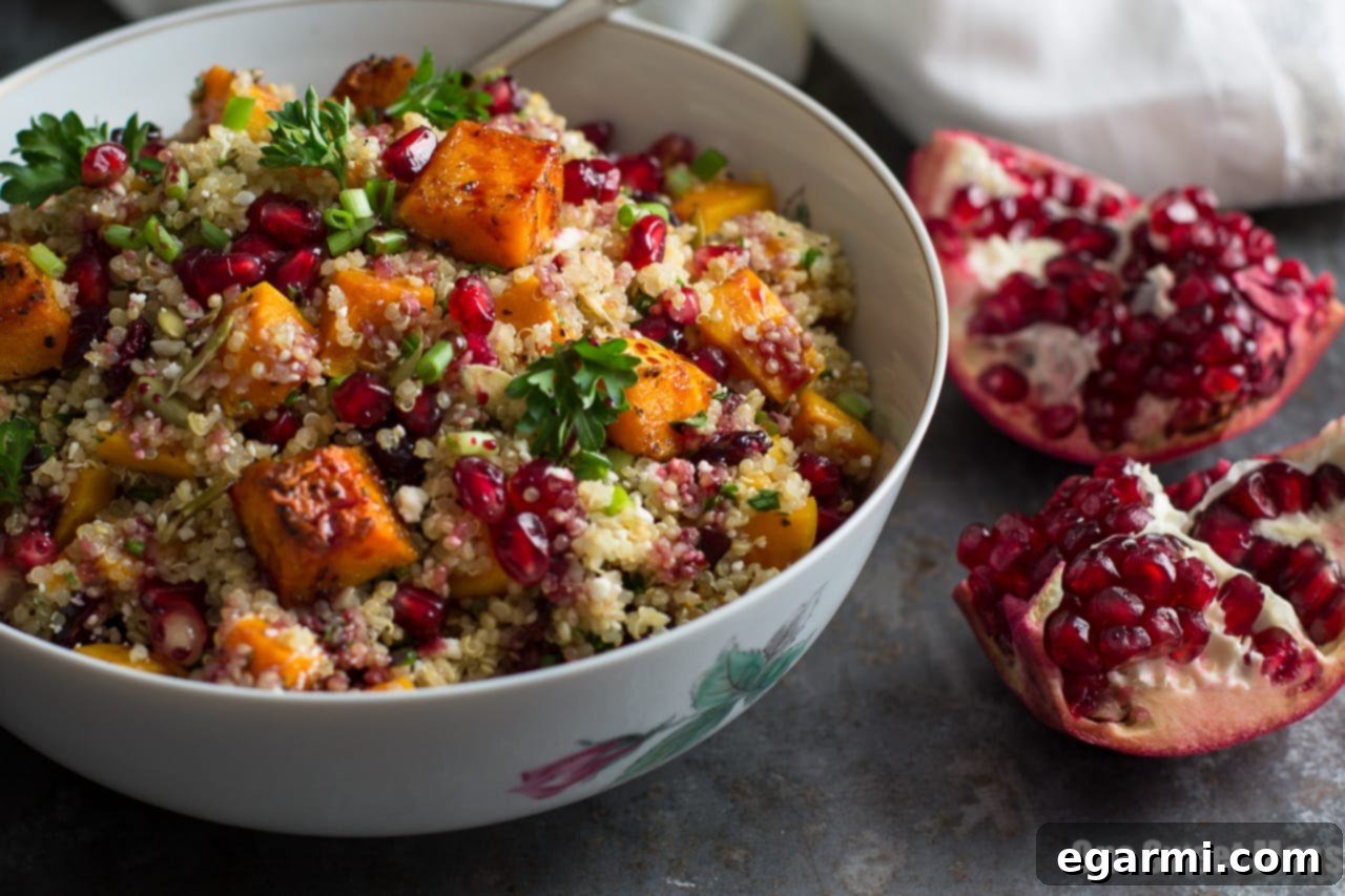 Golden Roasted Butternut Quinoa Salad 3 Roasted Butternut Squash Quinoa Salad - Close-up of mixed ingredients